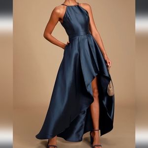 Navy Blue High-Low Maxi Dress xs with POCKETS